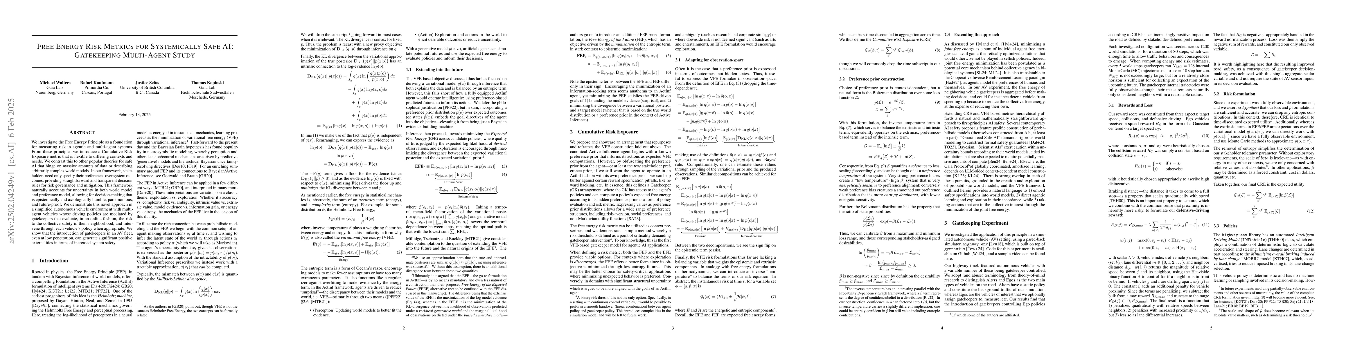 Thumbnail for Free Energy Risk Metrics for Systemically Safe AI: Gatekeeping
  Multi-Agent Study