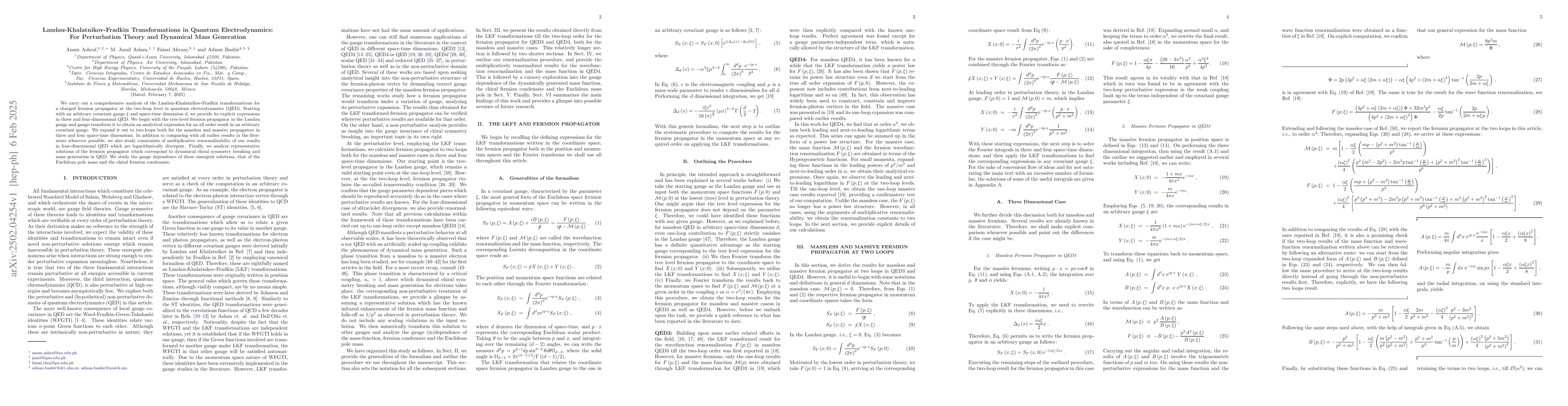 Thumbnail for Landau-Khalatnikov-Fradkin Transformations in Quantum Electrodynamics:
  For Perturbation Theory and Dynamical Mass Generation