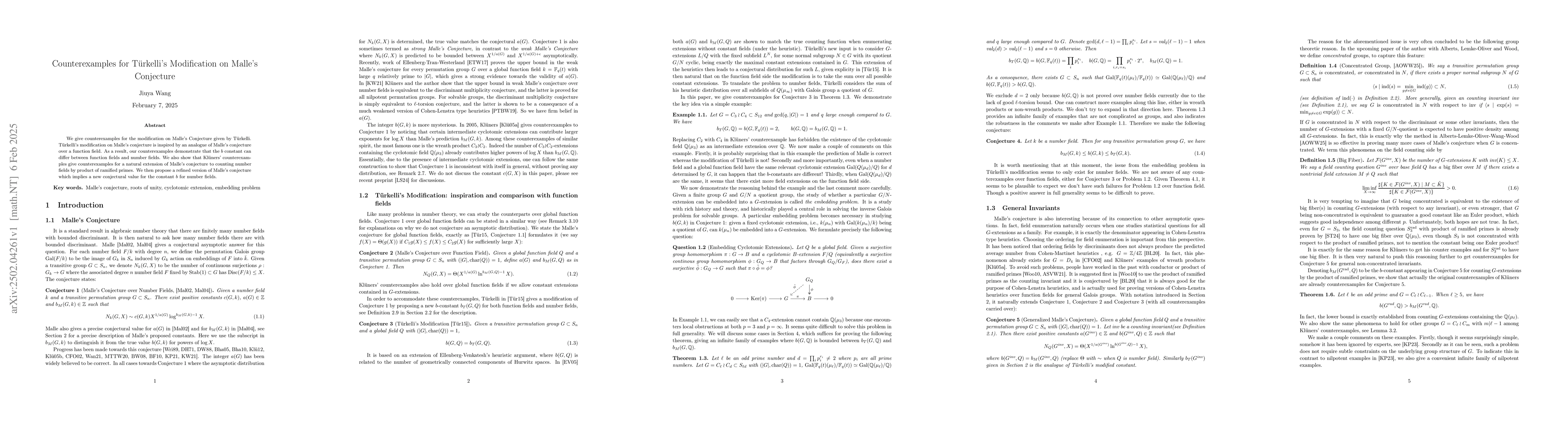 Thumbnail for Counterexamples for TĂźrkelli's Modification on Malle's Conjecture