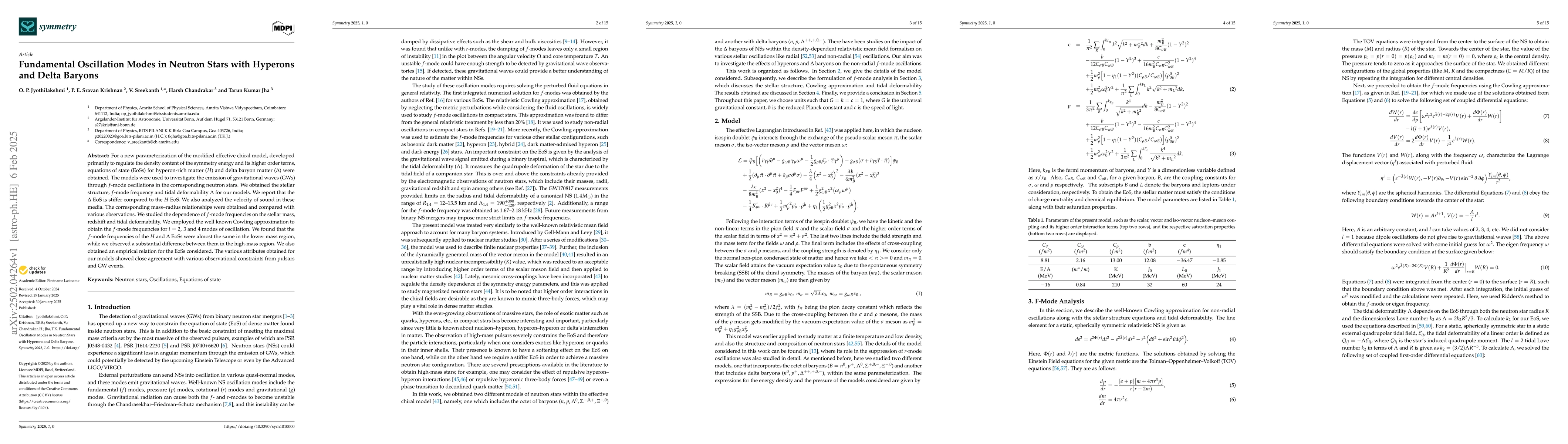 Thumbnail for Fundamental Oscillation Modes in Neutron Stars with Hyperons and Delta
  Baryons