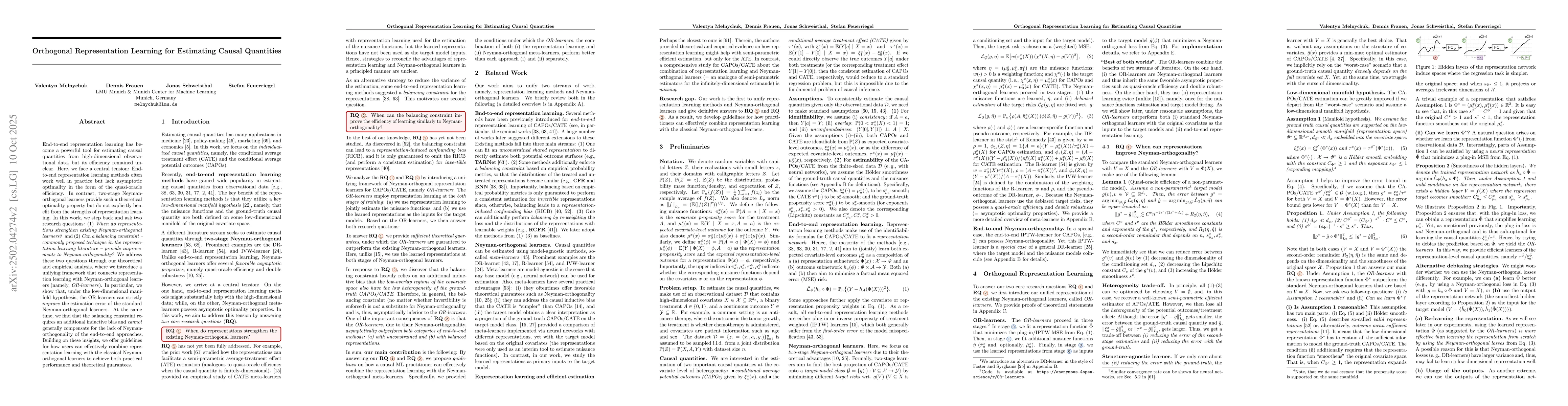 Thumbnail for Orthogonal Representation Learning for Estimating Causal Quantities