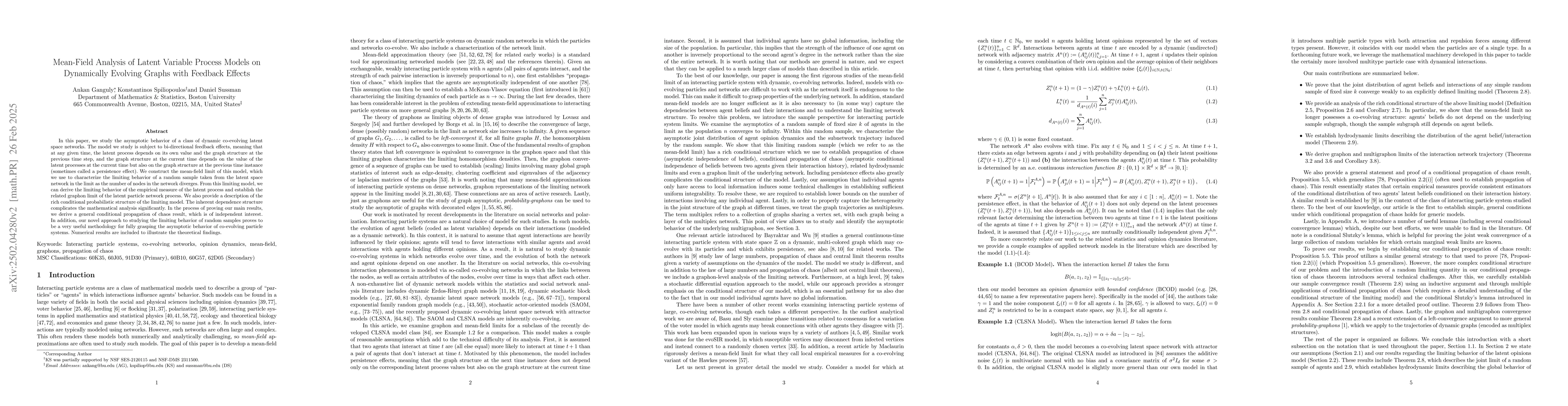 Thumbnail for Mean-Field Analysis of Latent Variable Process Models on Dynamically
  Evolving Graphs with Feedback Effects