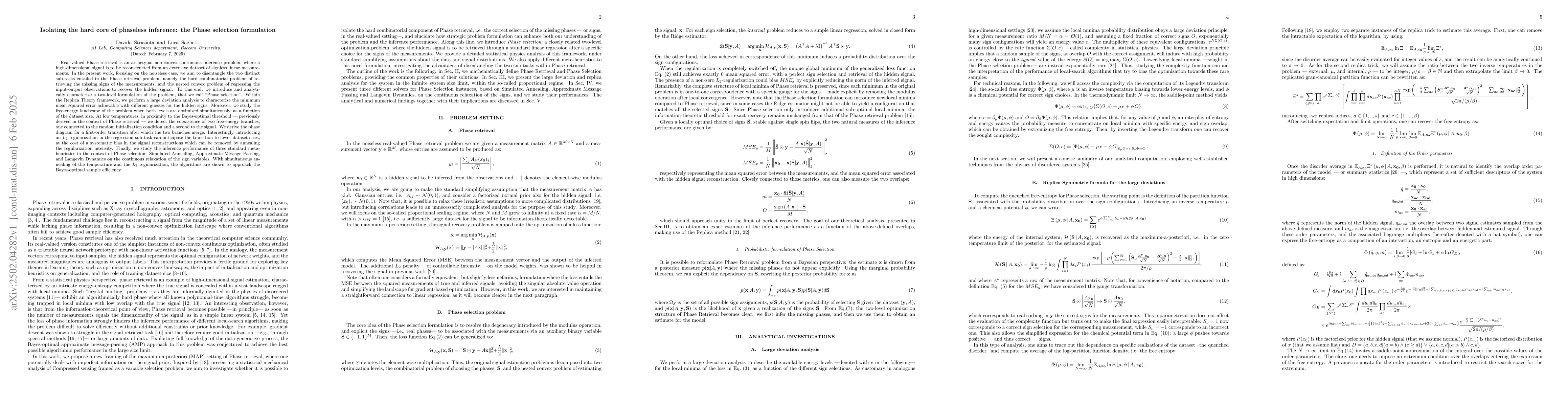 Thumbnail for Isolating the hard core of phaseless inference: the Phase selection
  formulation