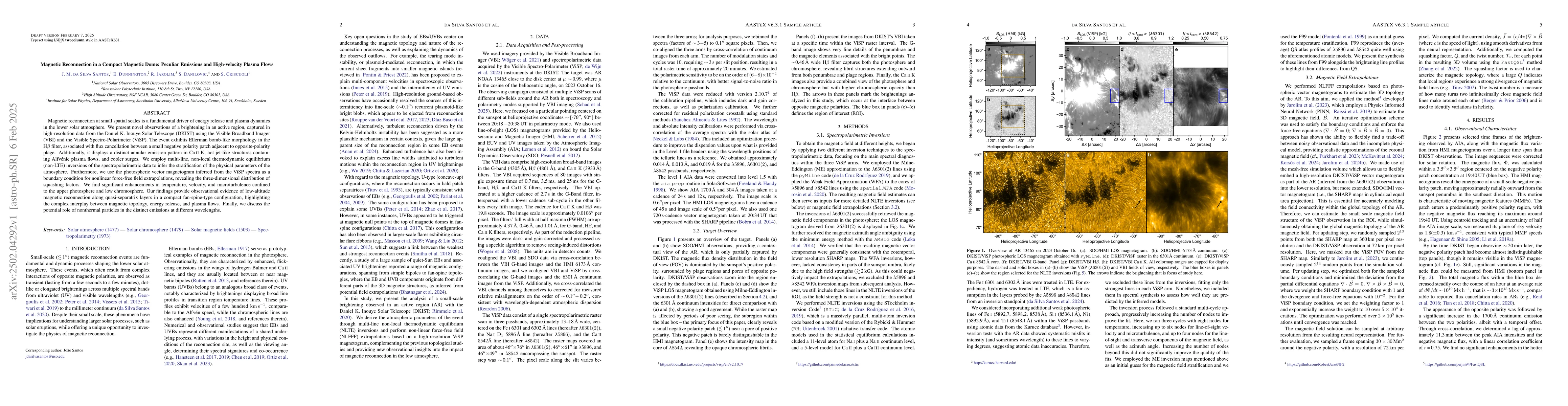 Thumbnail for Magnetic Reconnection in a Compact Magnetic Dome: Peculiar Emissions and
  High-velocity Plasma Flows