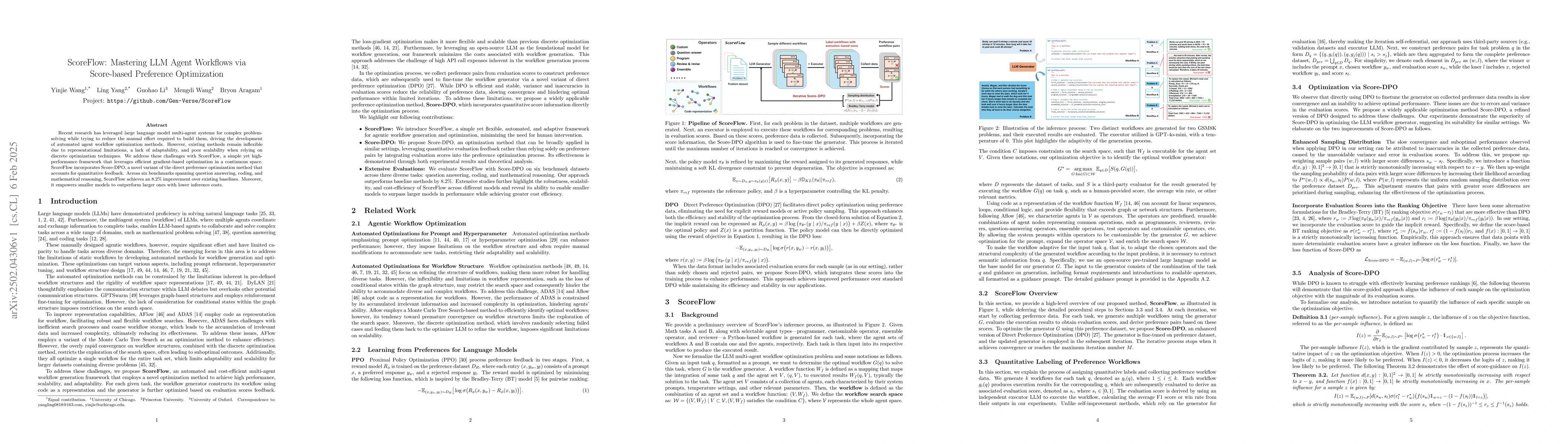 Thumbnail for ScoreFlow: Mastering LLM Agent Workflows via Score-based Preference
  Optimization