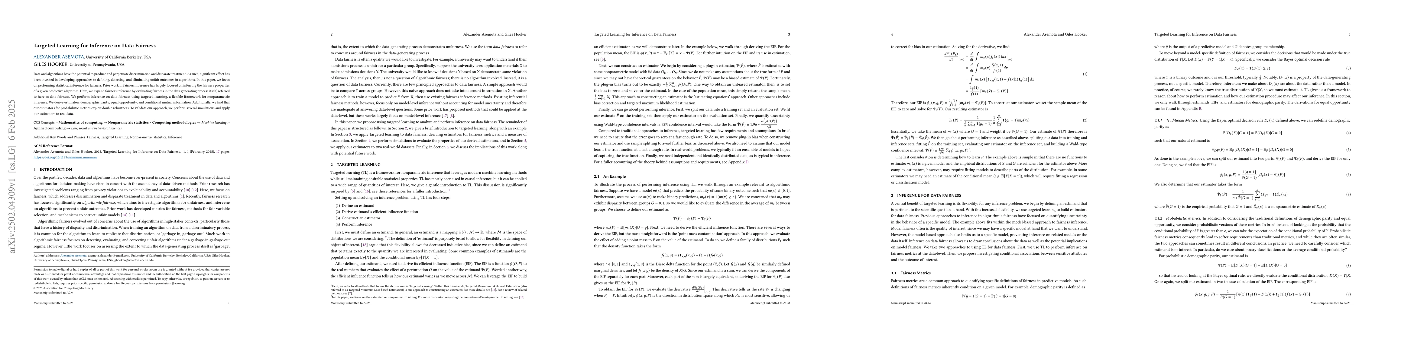 Thumbnail for Targeted Learning for Data Fairness