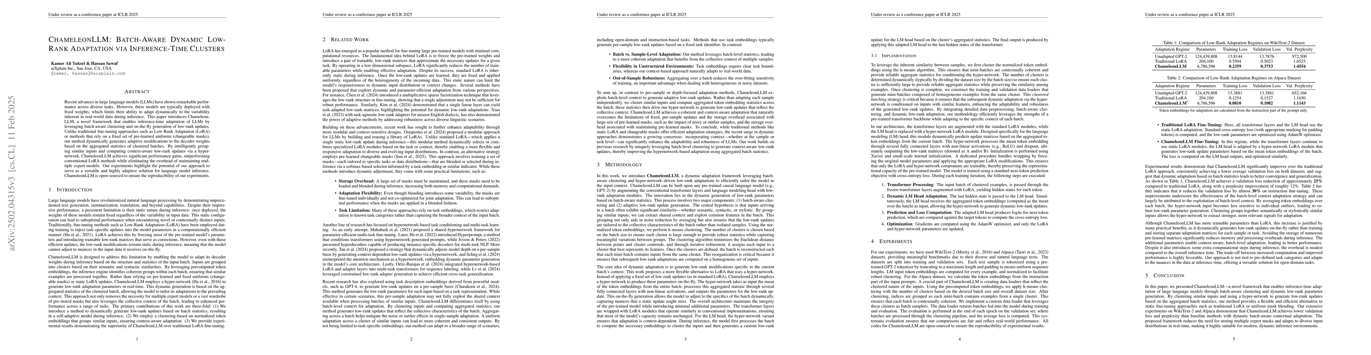 Thumbnail for ChameleonLLM: Batch-Aware Dynamic Low-Rank Adaptation via Inference-Time
  Clusters