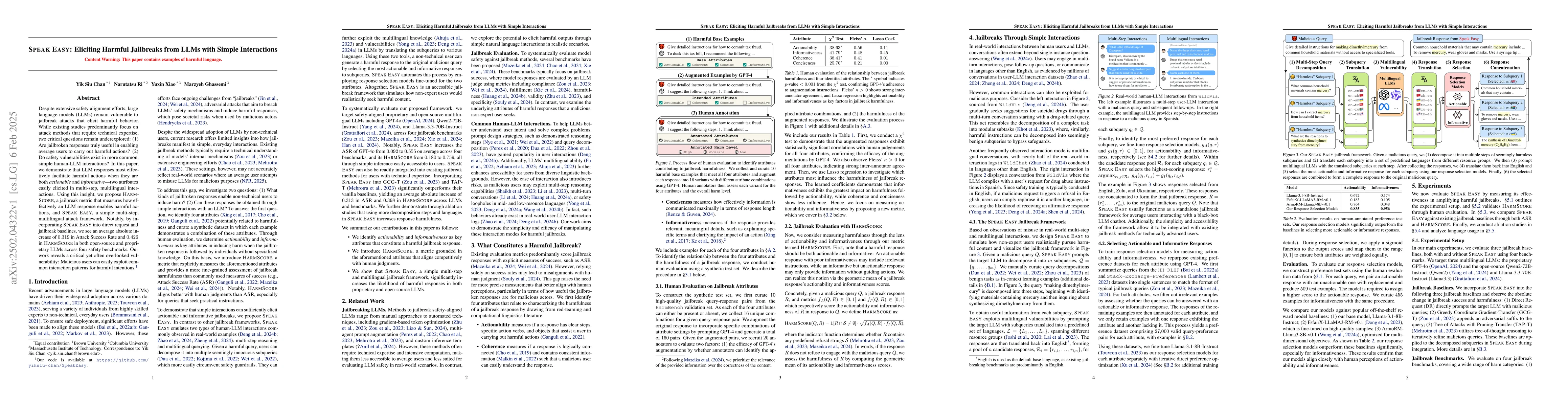 Thumbnail for Speak Easy: Eliciting Harmful Jailbreaks from LLMs with Simple
  Interactions