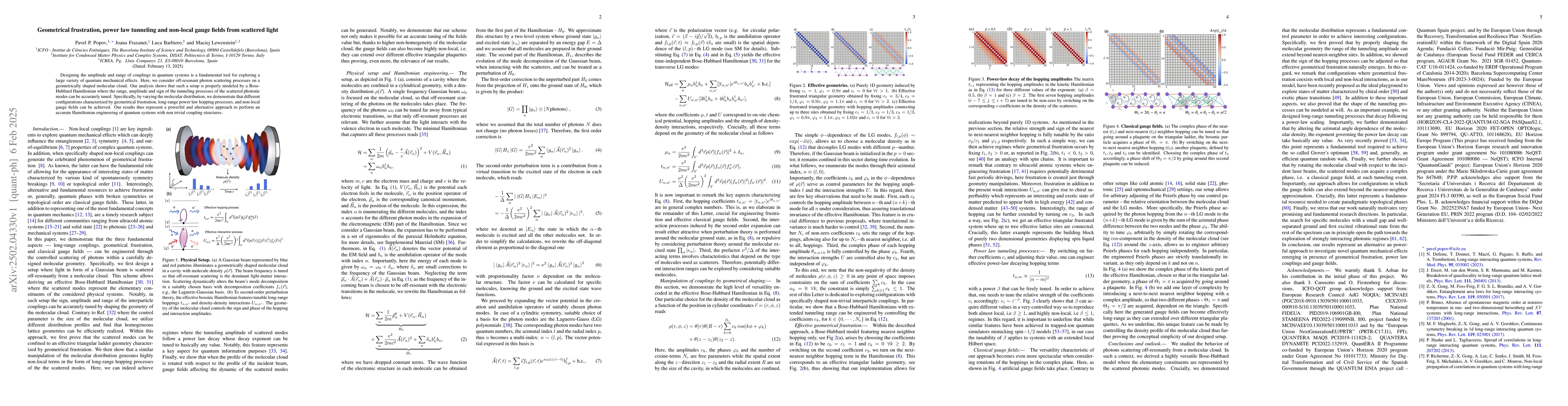 Thumbnail for Geometrical frustration, power law tunneling and non-local gauge fields
  from scattered light
