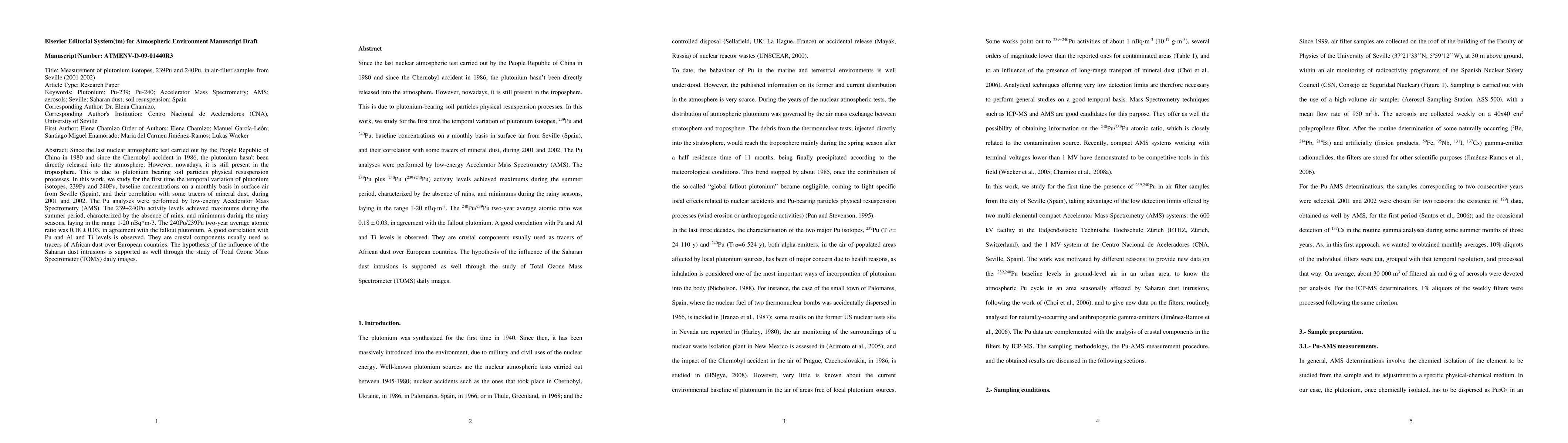 Thumbnail for Measurement of plutonium isotopes, 239Pu and 240Pu, in air-filter
  samples from Seville (2001-2002)