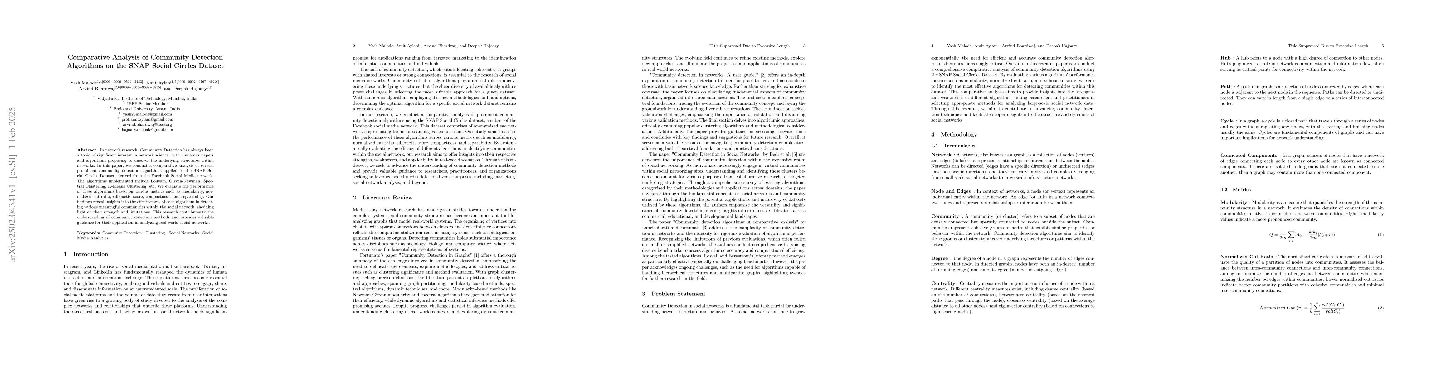 Thumbnail for Comparative Analysis of Community Detection Algorithms on the SNAP
  Social Circles Dataset