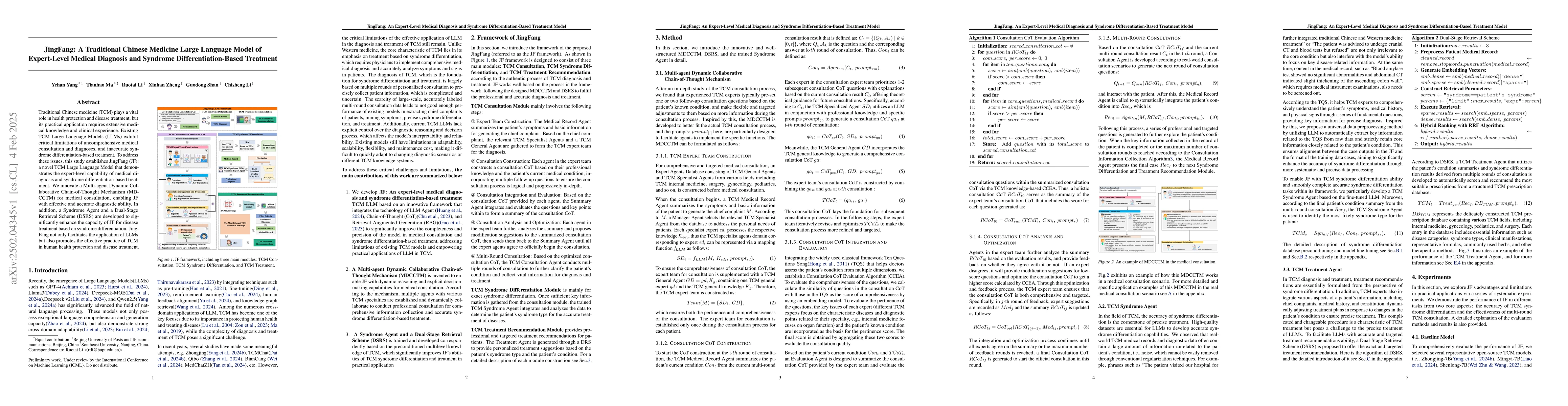 Thumbnail for JingFang: A Traditional Chinese Medicine Large Language Model of
  Expert-Level Medical Diagnosis and Syndrome Differentiation-Based Treatment