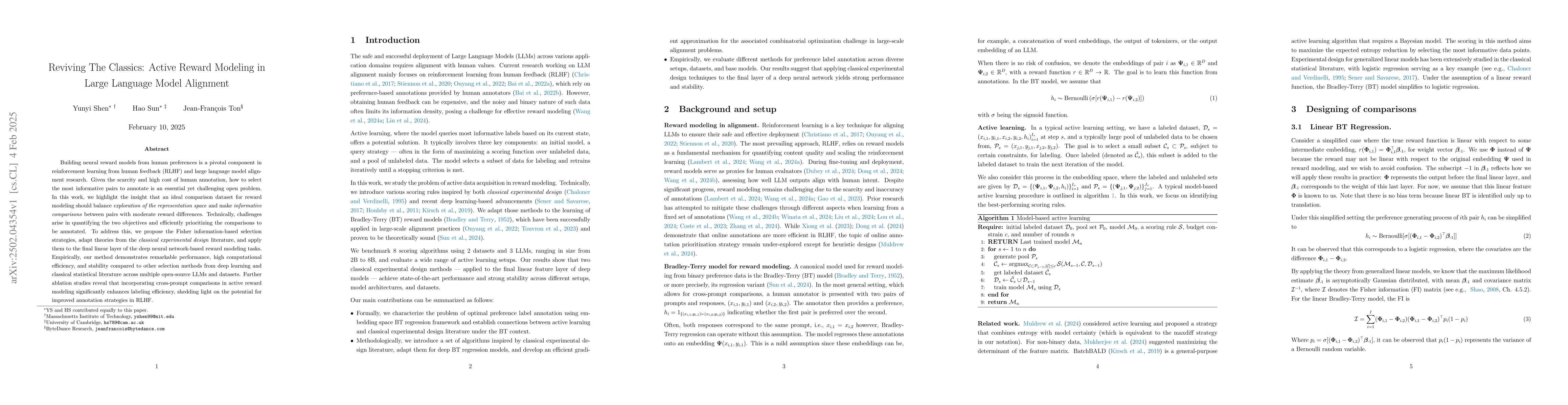 Thumbnail for Reviving The Classics: Active Reward Modeling in Large Language Model
  Alignment