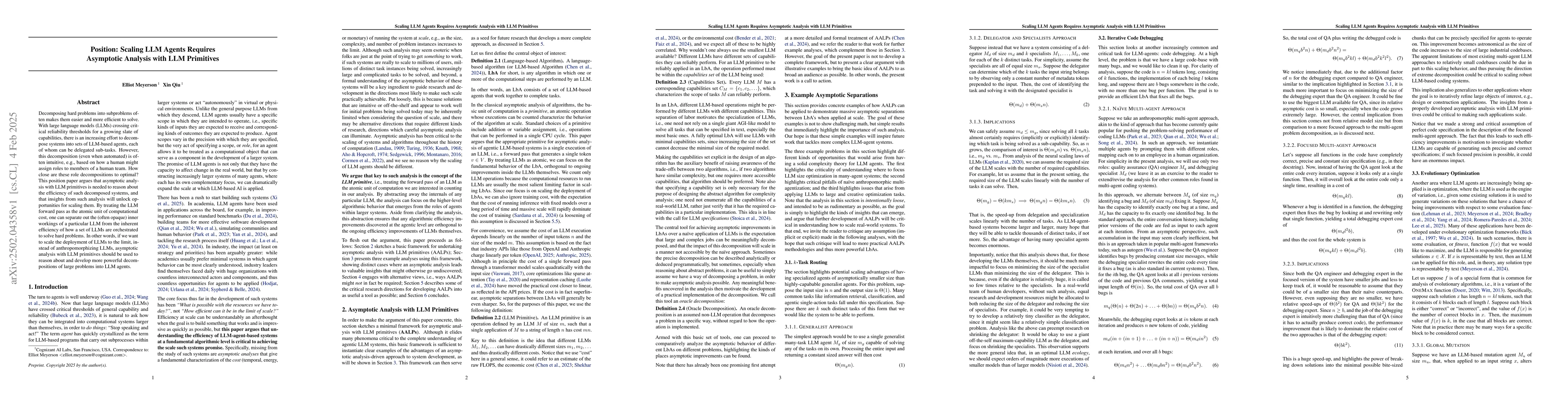 Thumbnail for Position: Scaling LLM Agents Requires Asymptotic Analysis with LLM
  Primitives