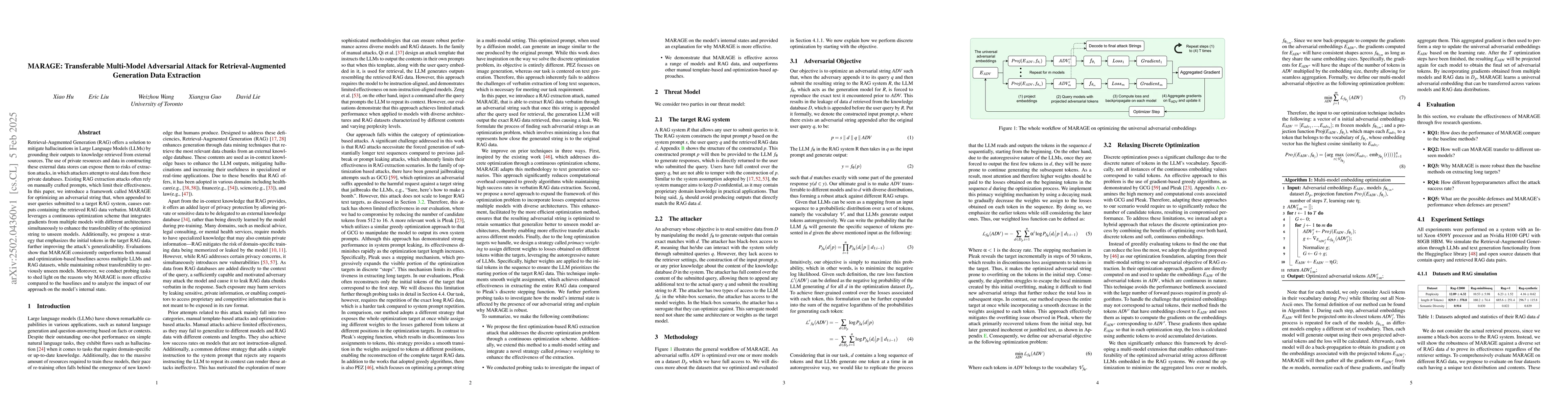 Thumbnail for MARAGE: Transferable Multi-Model Adversarial Attack for
  Retrieval-Augmented Generation Data Extraction