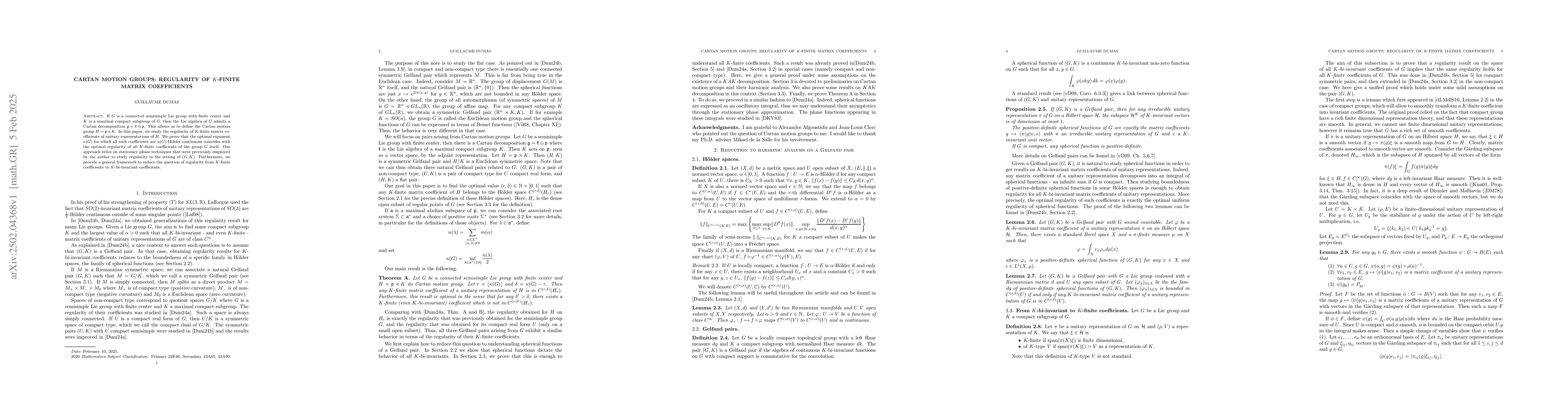 Thumbnail for Cartan motion groups: regularity of K-finite matrix coefficients