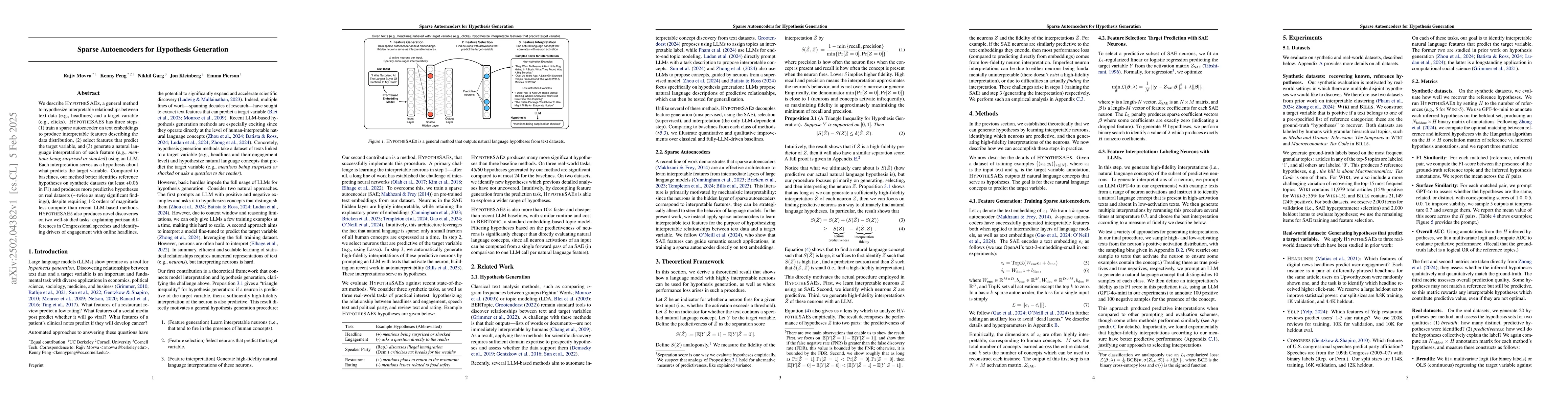Thumbnail for Sparse Autoencoders for Hypothesis Generation