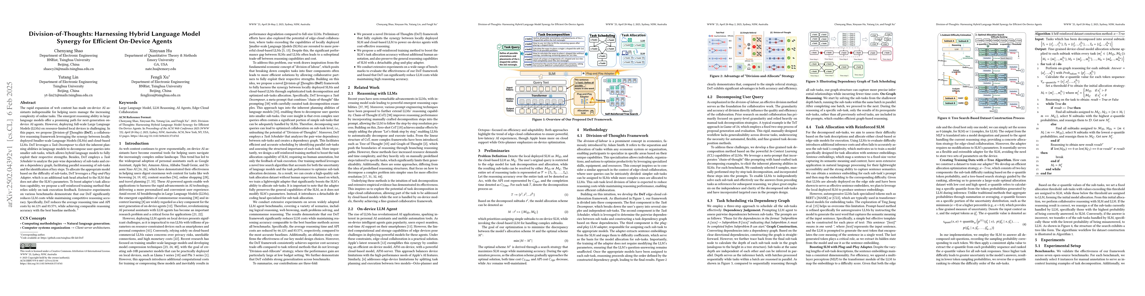 Thumbnail for Division-of-Thoughts: Harnessing Hybrid Language Model Synergy for
  Efficient On-Device Agents