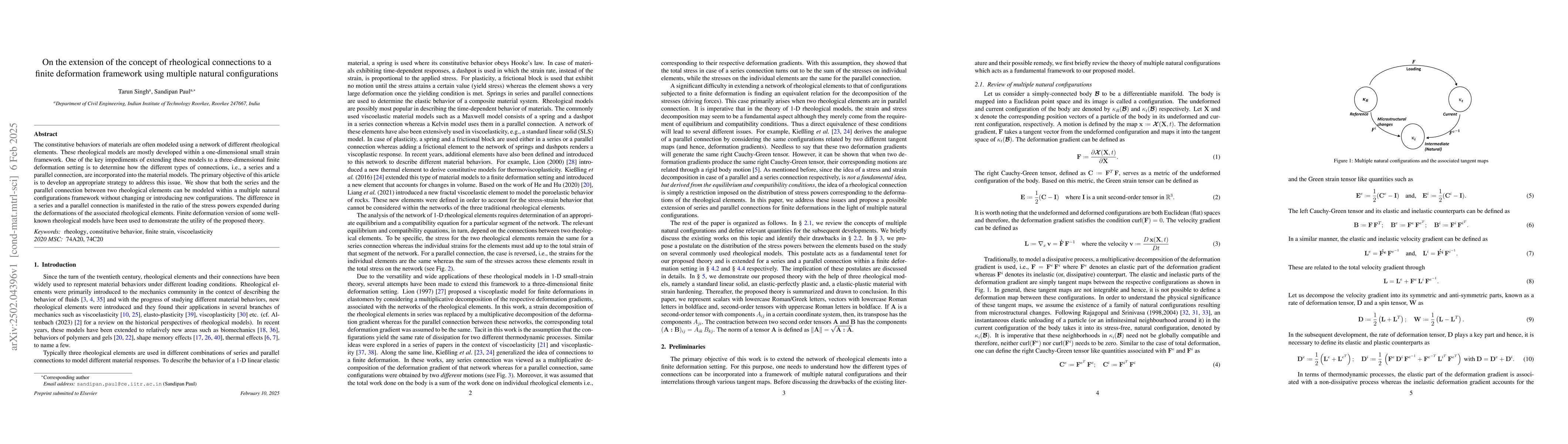 Thumbnail for On the extension of the concept of rheological connections to a finite
  deformation framework using multiple natural configurations
