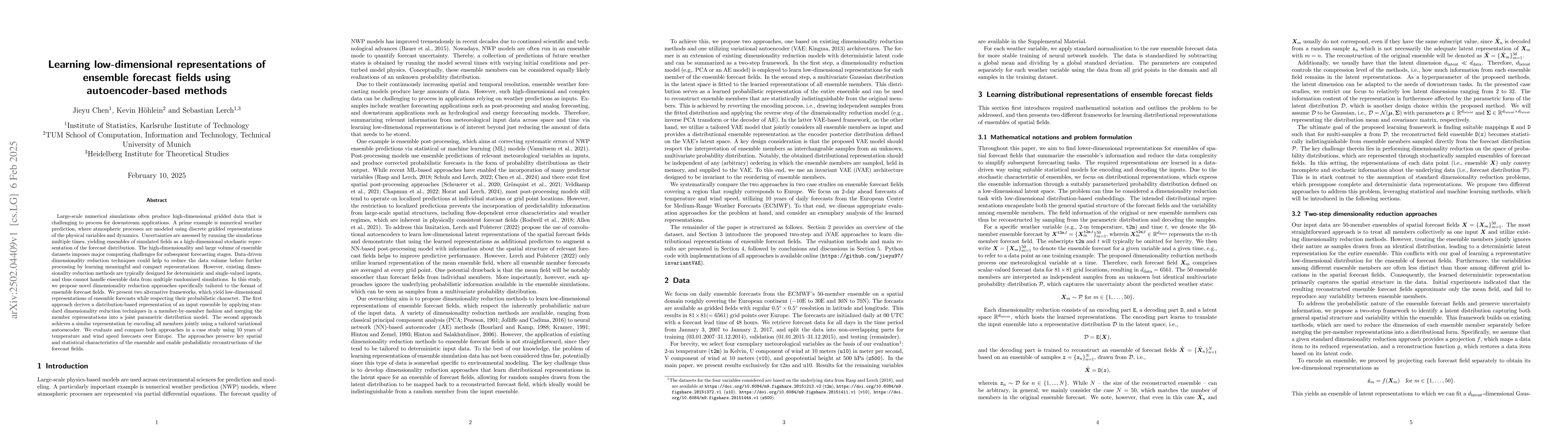 Thumbnail for Learning low-dimensional representations of ensemble forecast fields
  using autoencoder-based methods