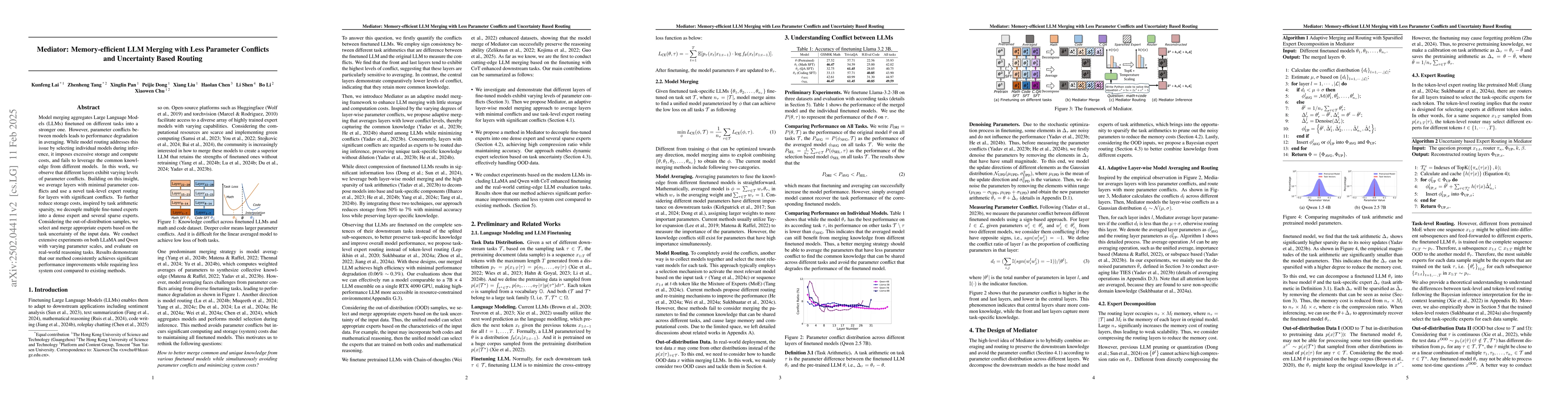 Thumbnail for Mediator: Memory-efficient LLM Merging with Less Parameter Conflicts and
  Uncertainty Based Routing