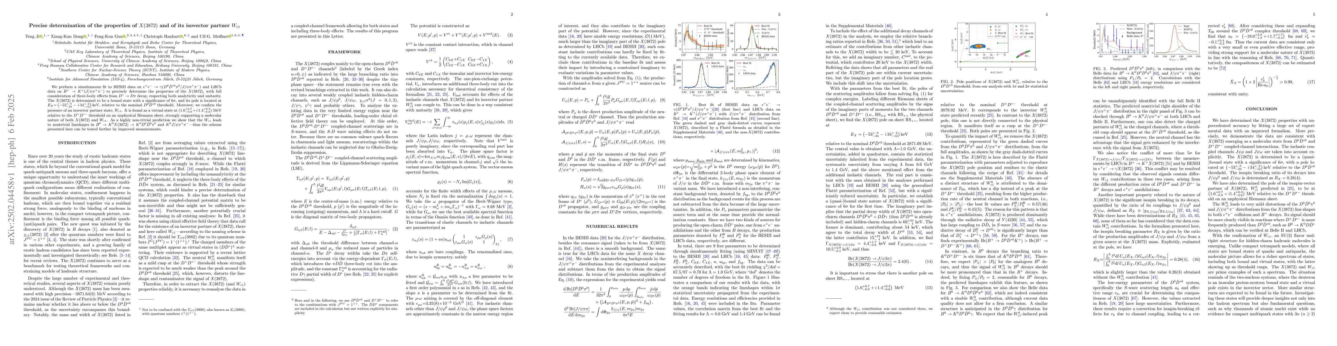 Thumbnail for Precise determination of the properties of $X(3872)$ and of its
  isovector partner $W_{c1}$