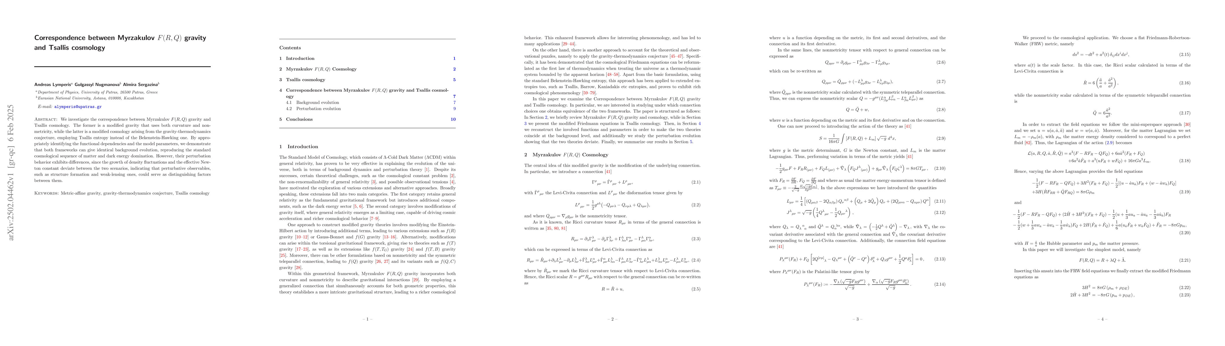 Thumbnail for Correspondence between Myrzakulov $F(R,Q)$ gravity and Tsallis cosmology