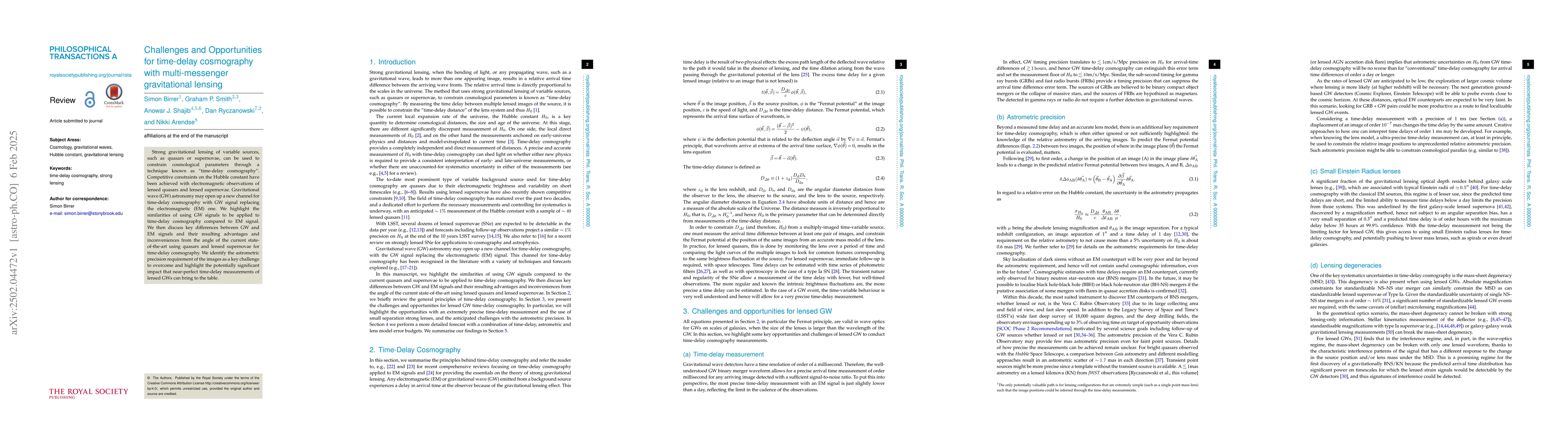 Thumbnail for Challenges and Opportunities for time-delay cosmography with
  multi-messenger gravitational lensing