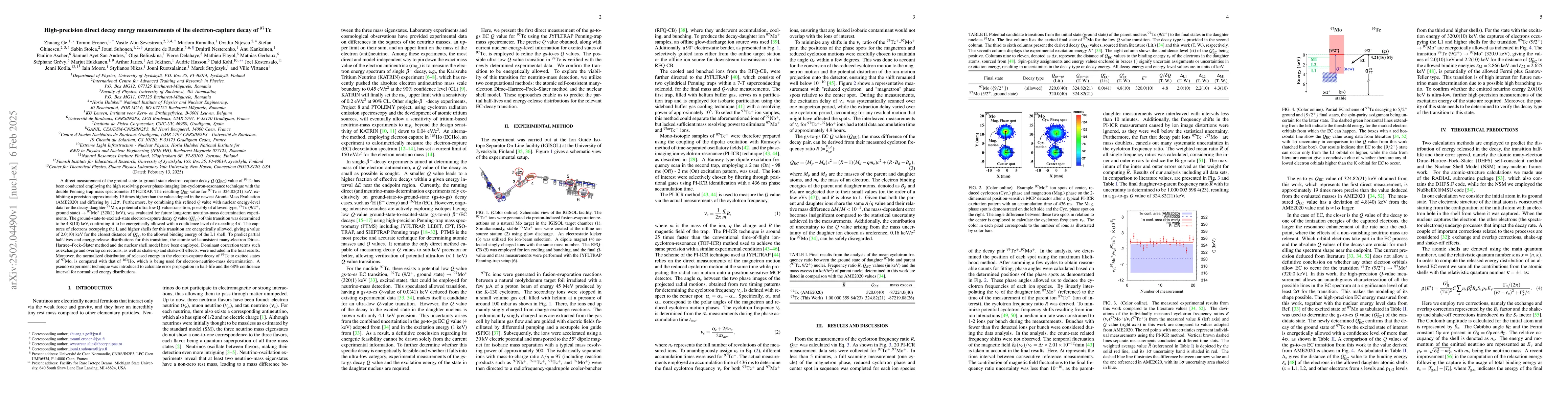 Thumbnail for High-precision direct decay energy measurements of the electron-capture
  decay of $^{97}$Tc