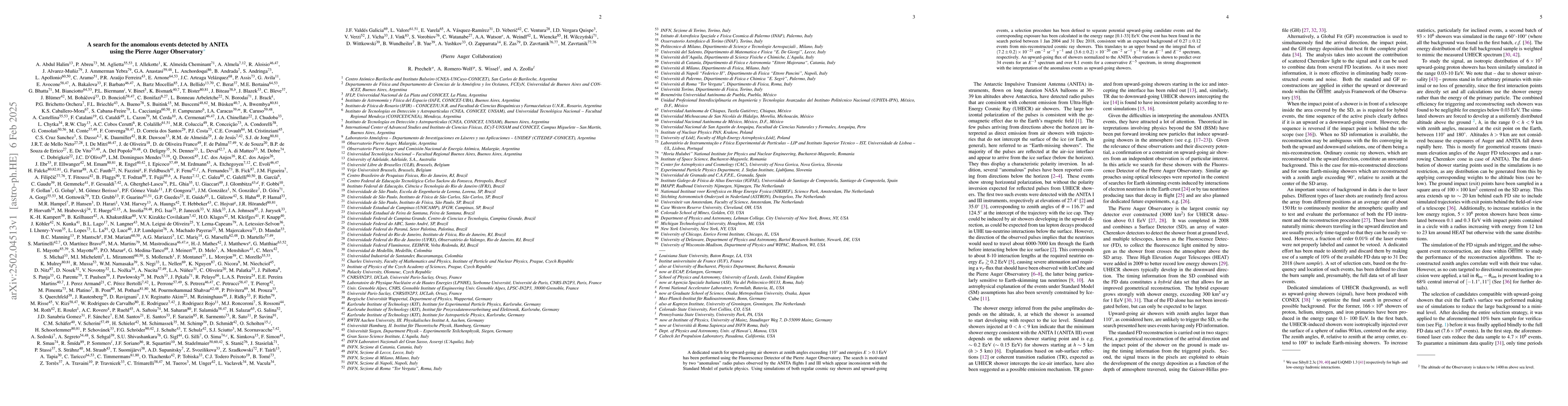 Thumbnail for A search for the anomalous events detected by ANITA using the Pierre
  Auger Observatory