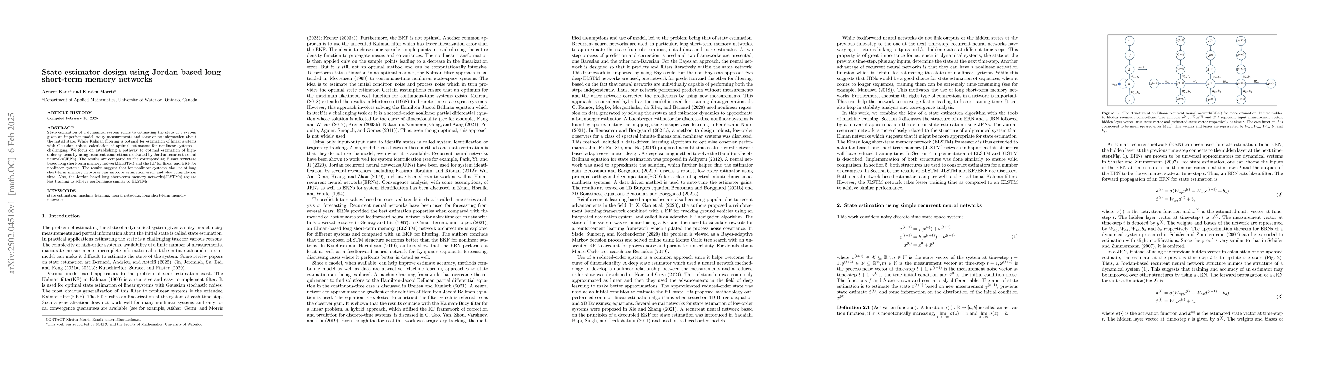 Thumbnail for State estimator design using Jordan based long short-term memory
  networks