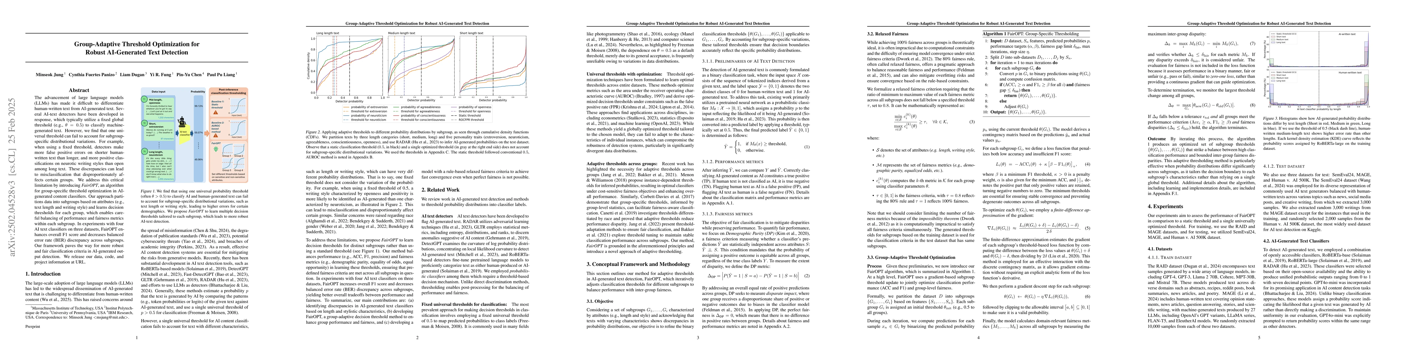 Thumbnail for Group-Adaptive Threshold Optimization for Robust AI-Generated Text
  Detection