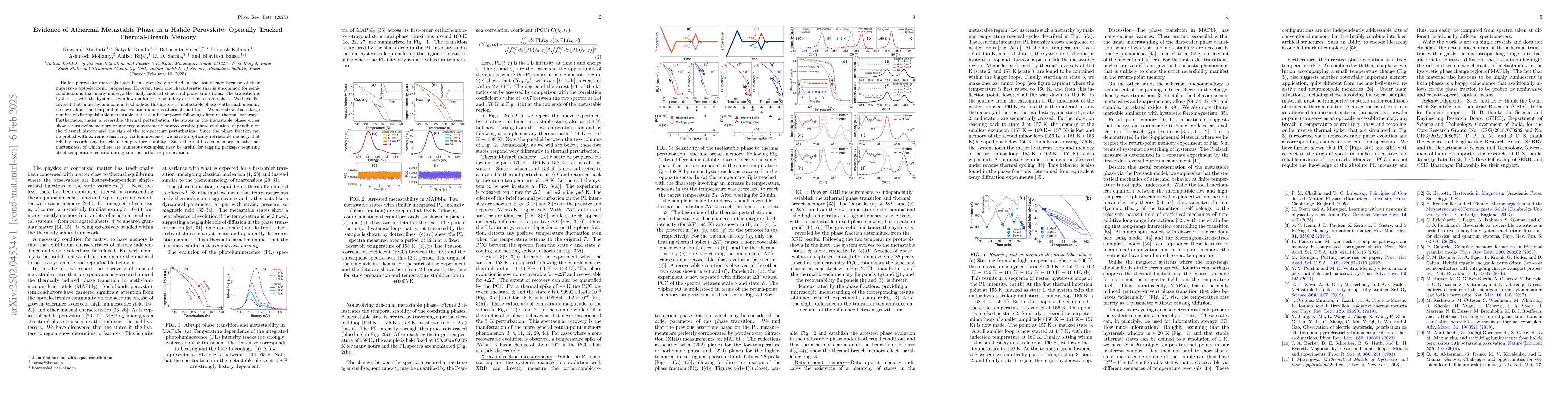 Thumbnail for Evidence of Athermal Metastable Phase in a Halide Perovskite: Optically
  Tracked Thermal-Breach Memory