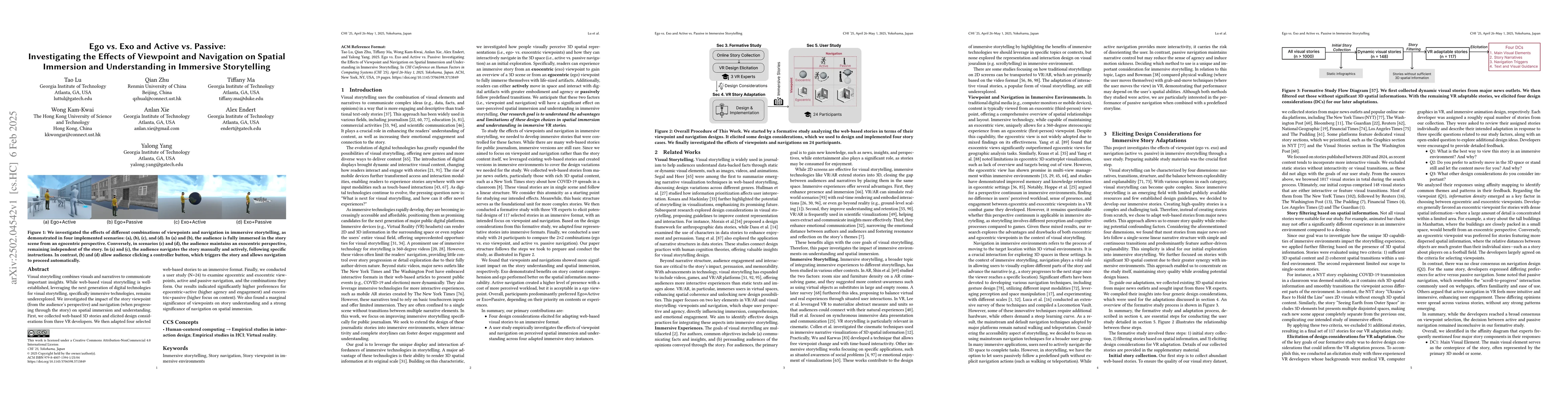 Thumbnail for Ego vs. Exo and Active vs. Passive: Investigating the Effects of
  Viewpoint and Navigation on Spatial Immersion and Understanding in Immersive
  Storytelling