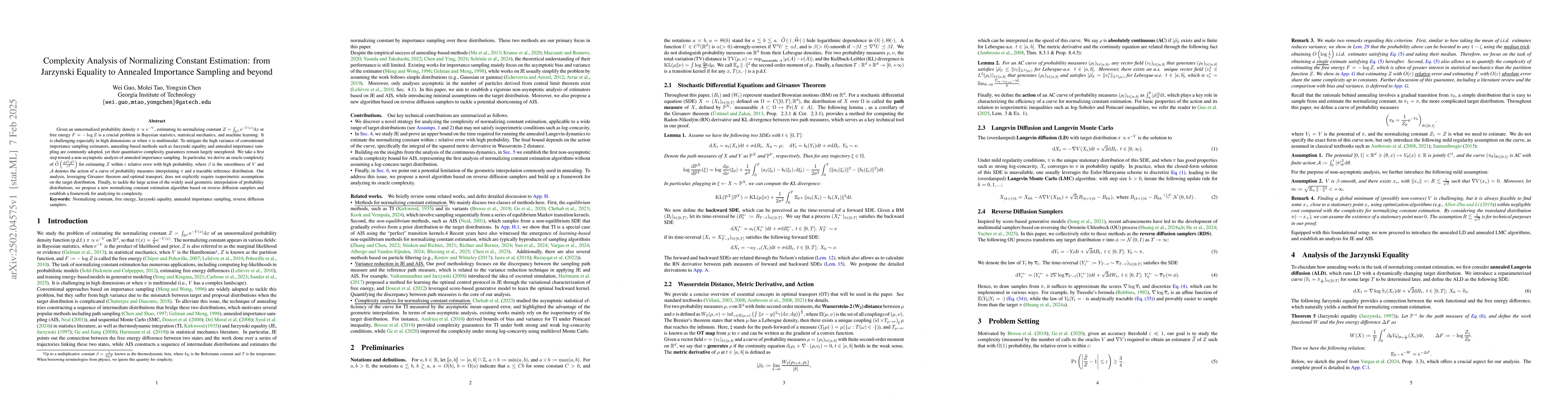 Thumbnail for Complexity Analysis of Normalizing Constant Estimation: from Jarzynski
  Equality to Annealed Importance Sampling and beyond