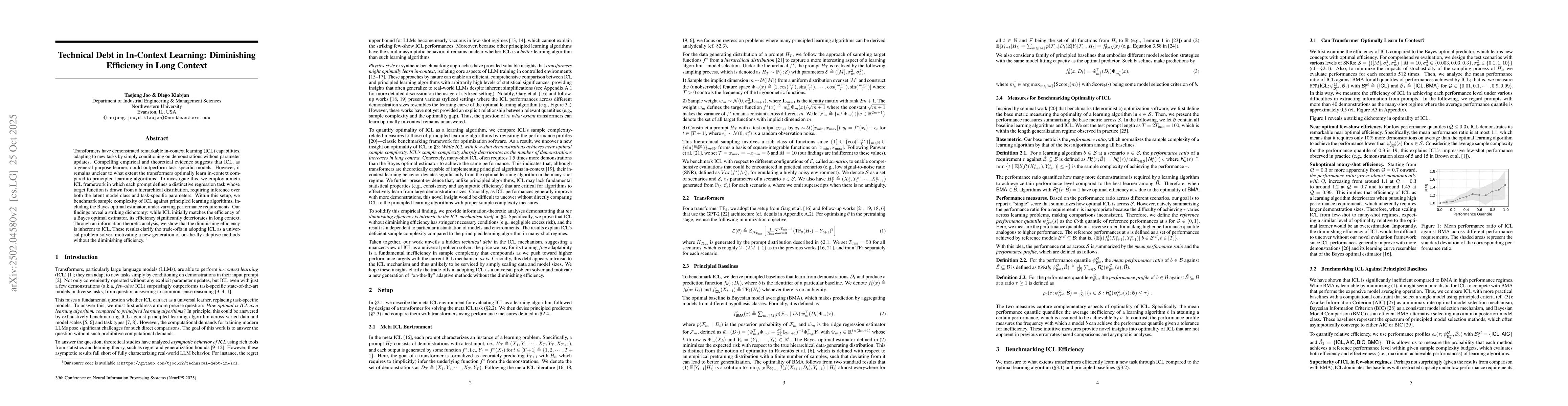 Thumbnail for Technical Debt in In-Context Learning: Diminishing Efficiency in Long
  Context