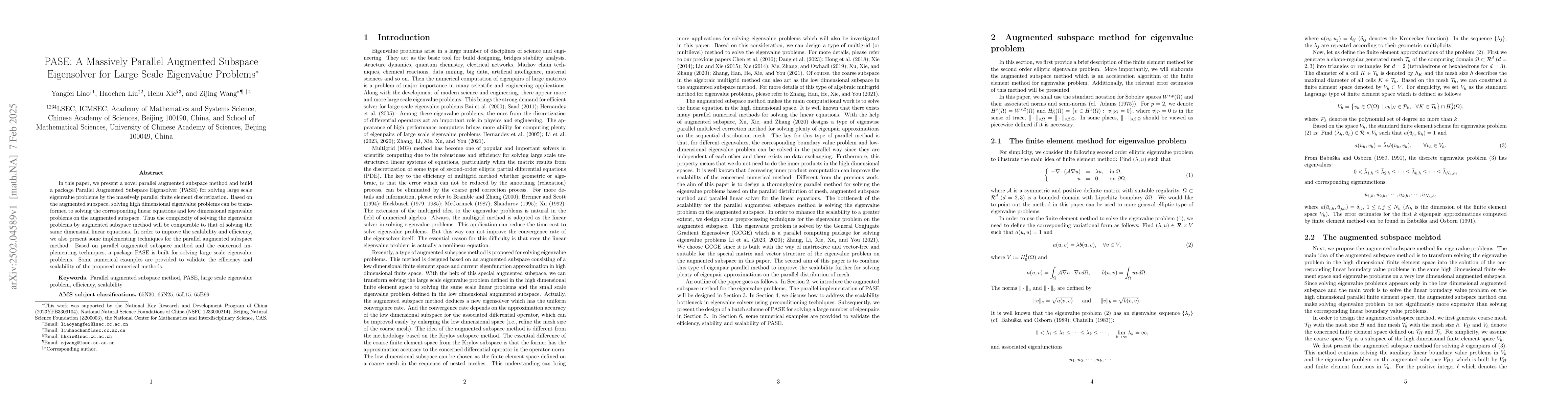 Thumbnail for PASE: A Massively Parallel Augmented Subspace Eigensolver for Large
  Scale Eigenvalue Problems
