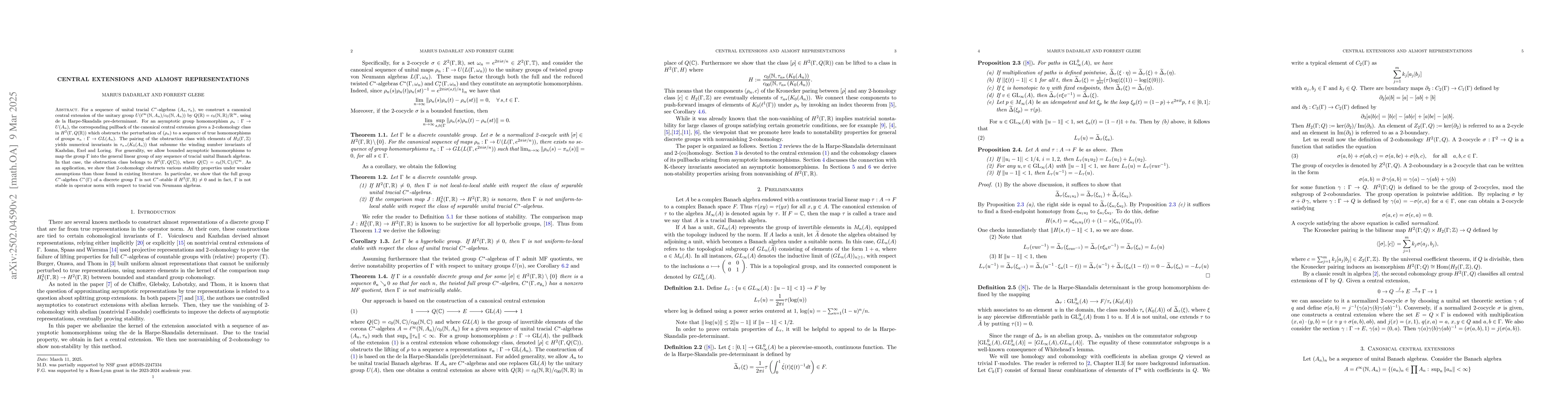 Thumbnail for Central extensions and almost representations