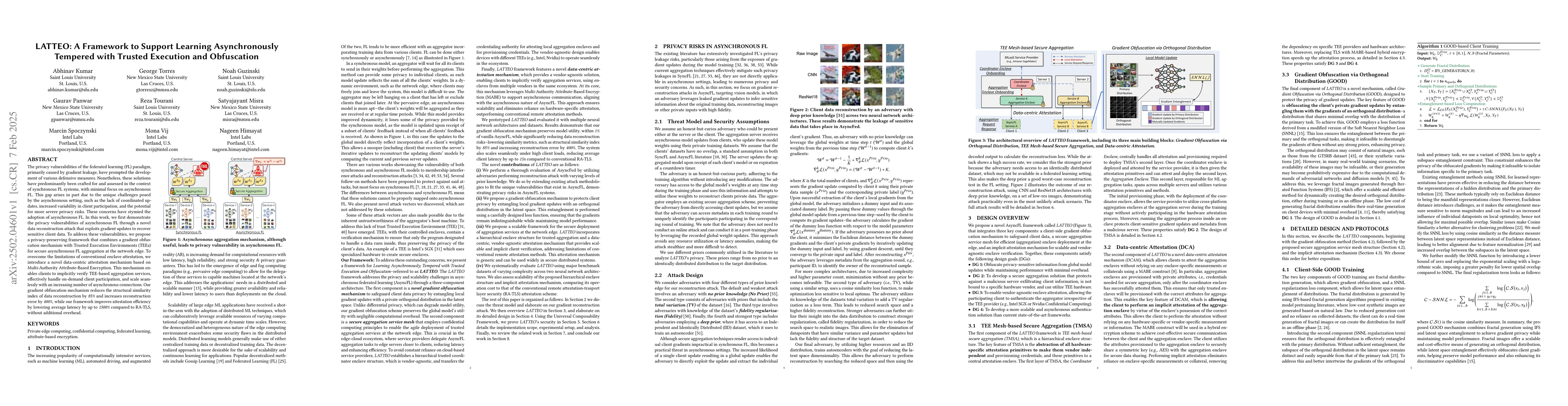 Thumbnail for LATTEO: A Framework to Support Learning Asynchronously Tempered with
  Trusted Execution and Obfuscation