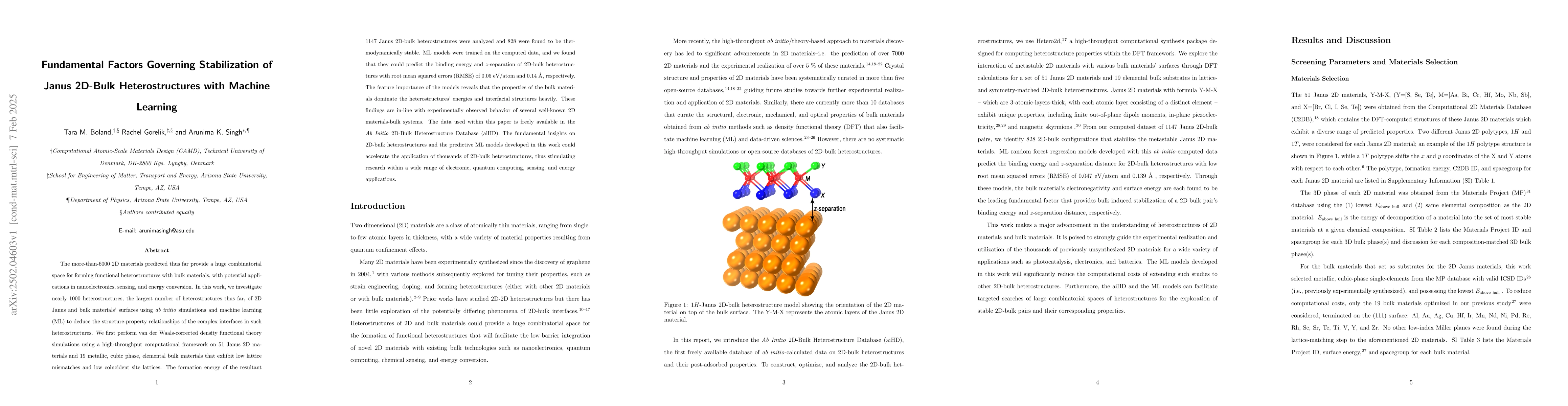 Thumbnail for Fundamental Factors Governing Stabilization of Janus 2D-Bulk
  Heterostructures with Machine Learning