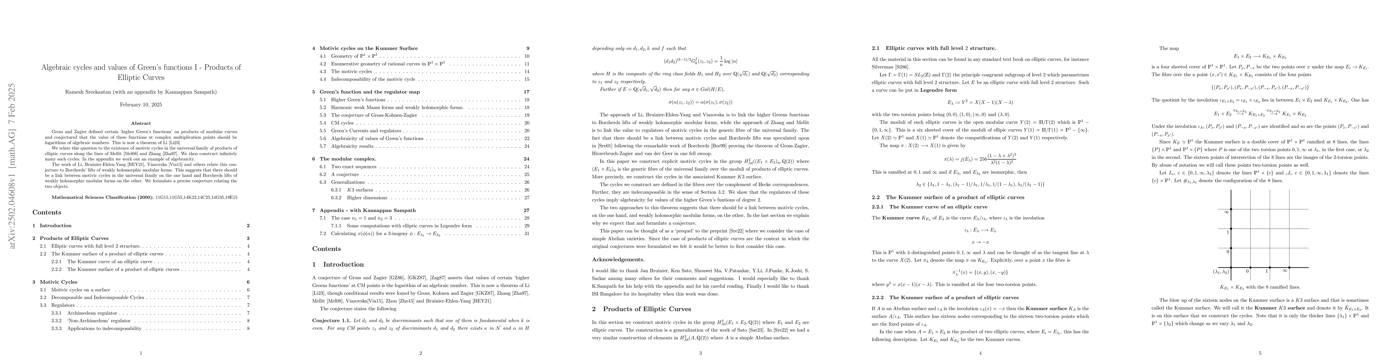 Thumbnail for Algebraic cycles and values of Green's functions I- Products of Elliptic
  Curves