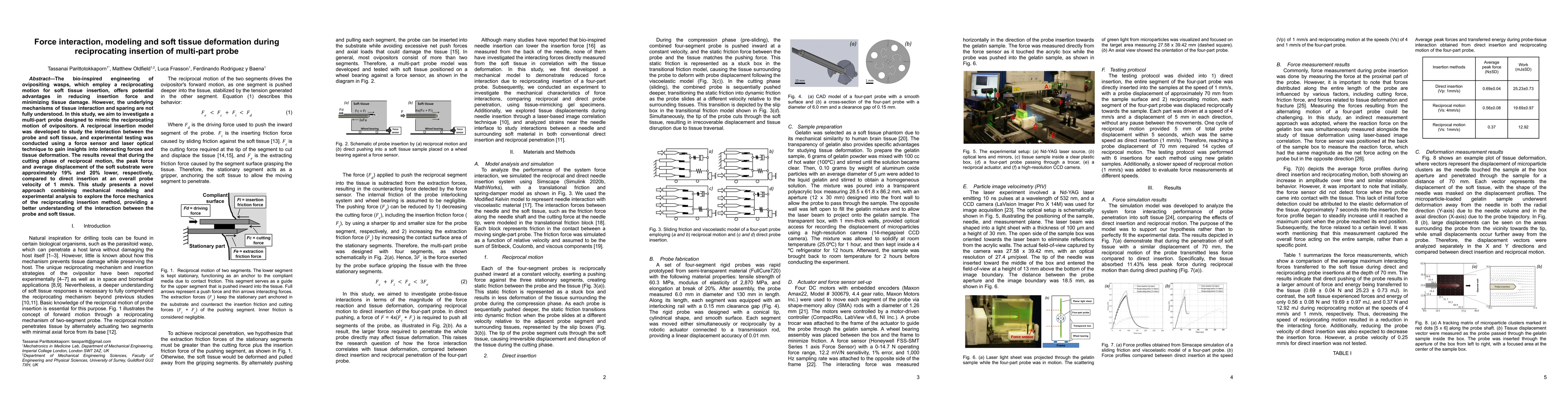 Thumbnail for Force interaction, modeling and soft tissue deformation during
  reciprocating insertion of multi-part probe