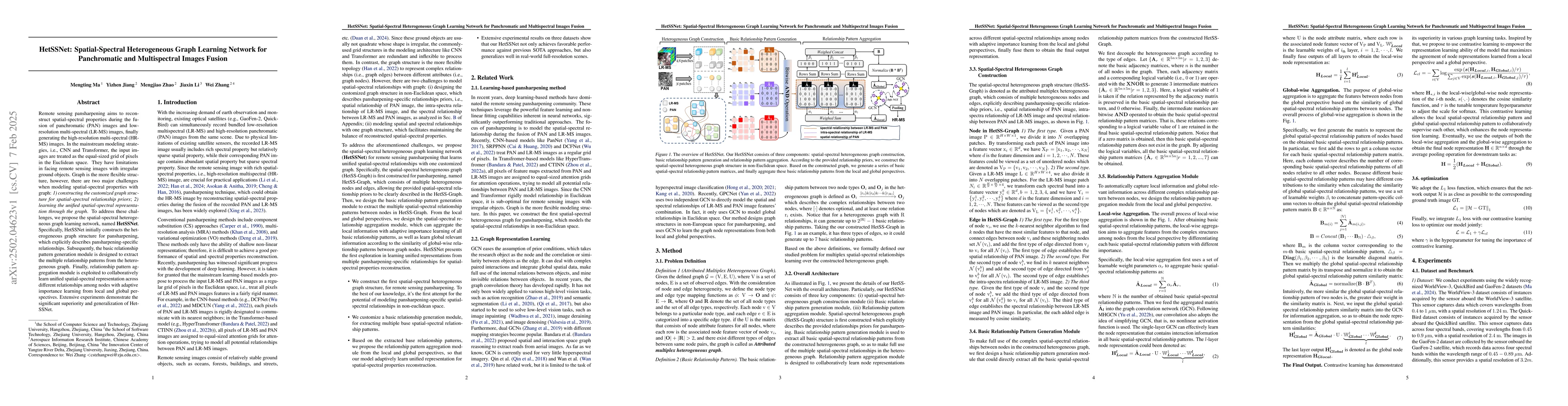 Thumbnail for HetSSNet: Spatial-Spectral Heterogeneous Graph Learning Network for
  Panchromatic and Multispectral Images Fusion