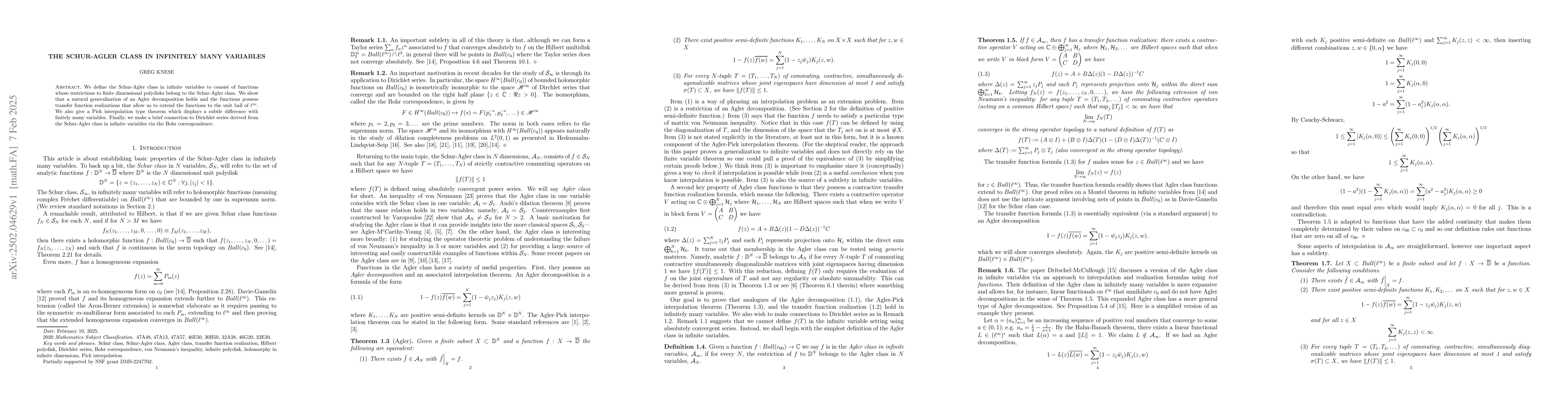 Thumbnail for The Schur-Agler class in infinitely many variables