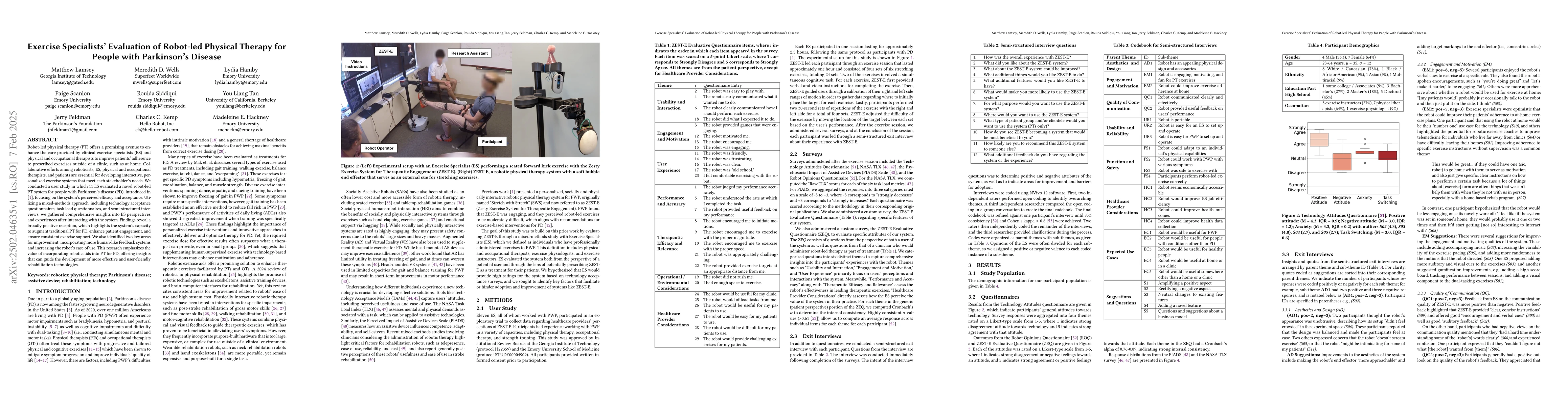 Thumbnail for Exercise Specialists Evaluation of Robot-led Physical Therapy for People
  with Parkinsons Disease