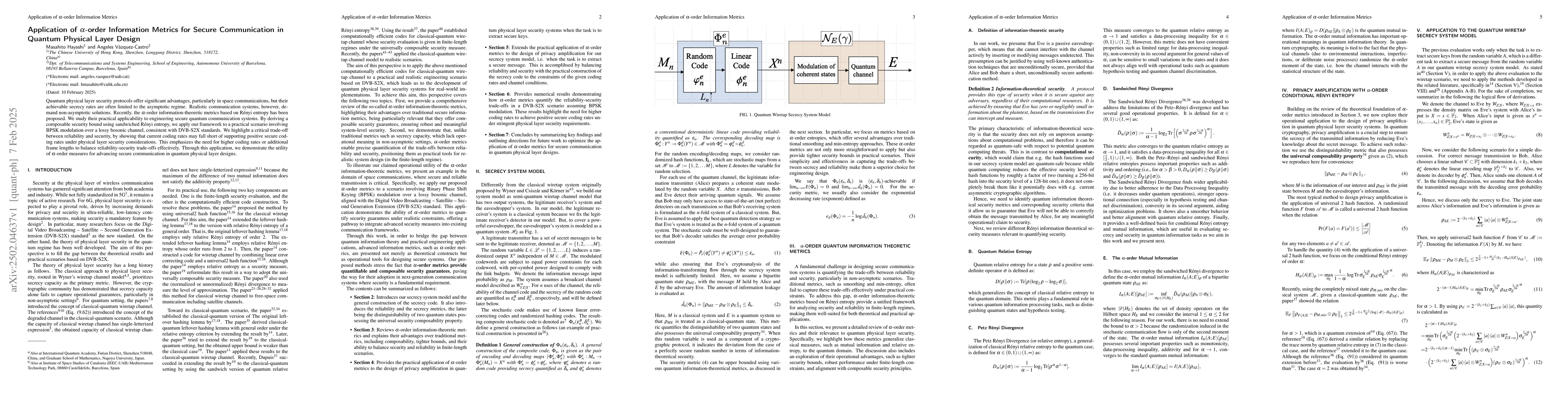 Thumbnail for Application of $α$-order Information Metrics for Secure
  Communication in Quantum Physical Layer Design
