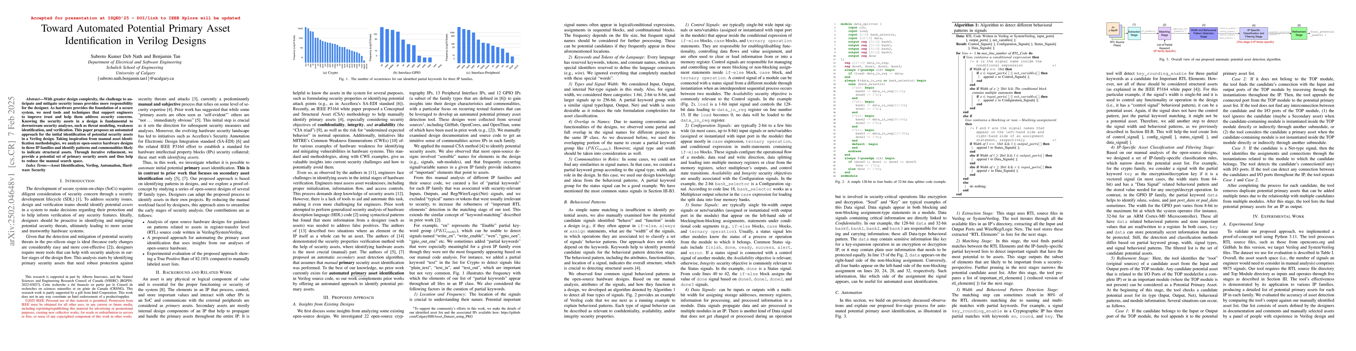 Thumbnail for Toward Automated Potential Primary Asset Identification in Verilog
  Designs