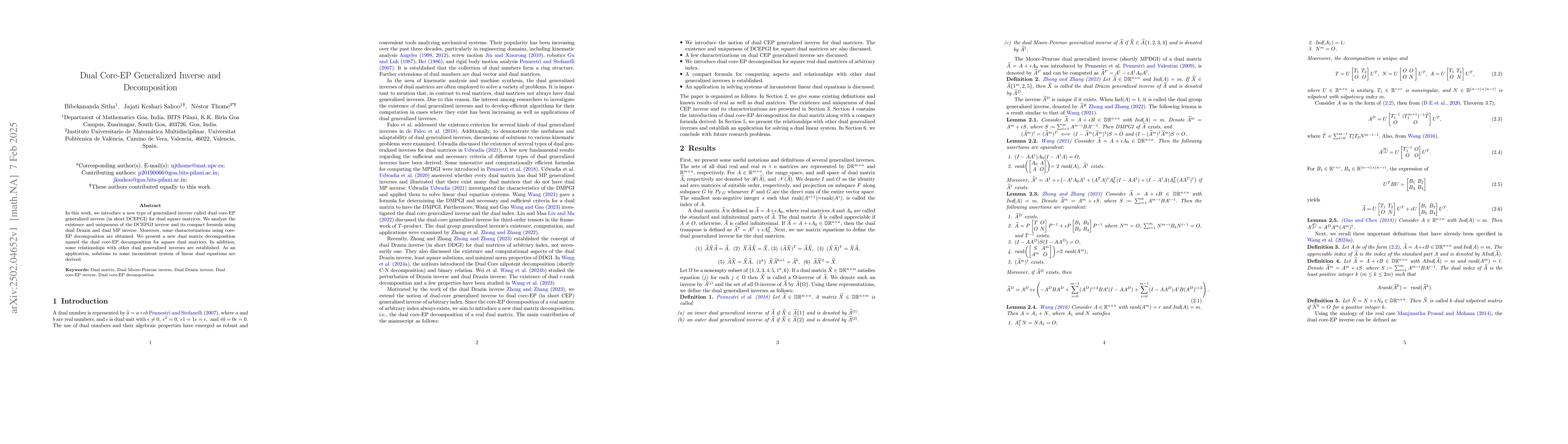 Thumbnail for Dual Core-EP Generalized Inverse and Decomposition