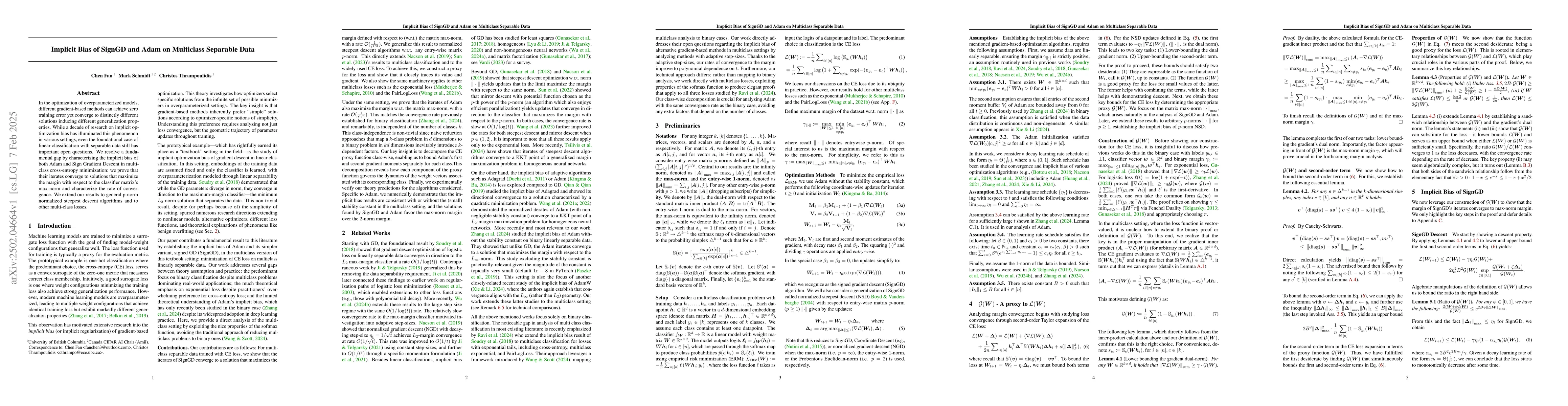 Thumbnail for Implicit Bias of SignGD and Adam on Multiclass Separable Data