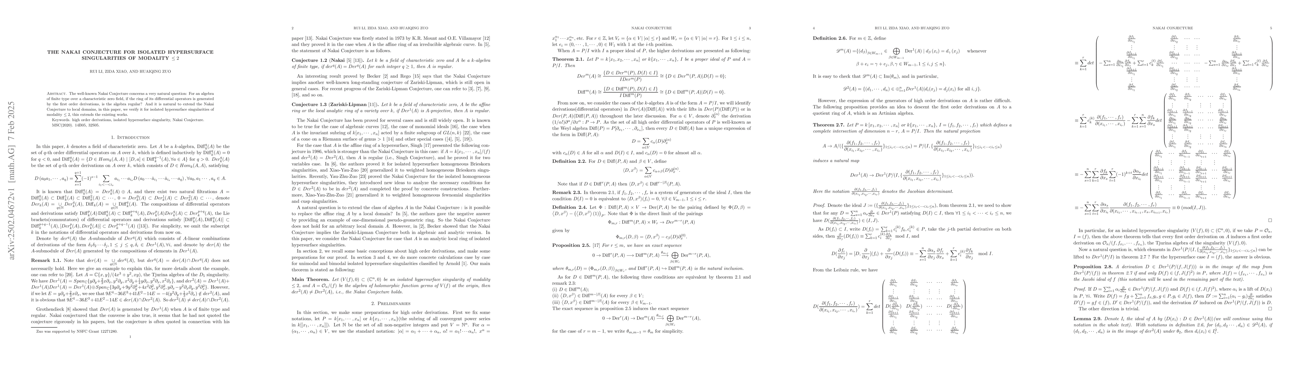 Thumbnail for The Nakai Conjecture for isolated hypersurface singularities of modality
  $\le 2$